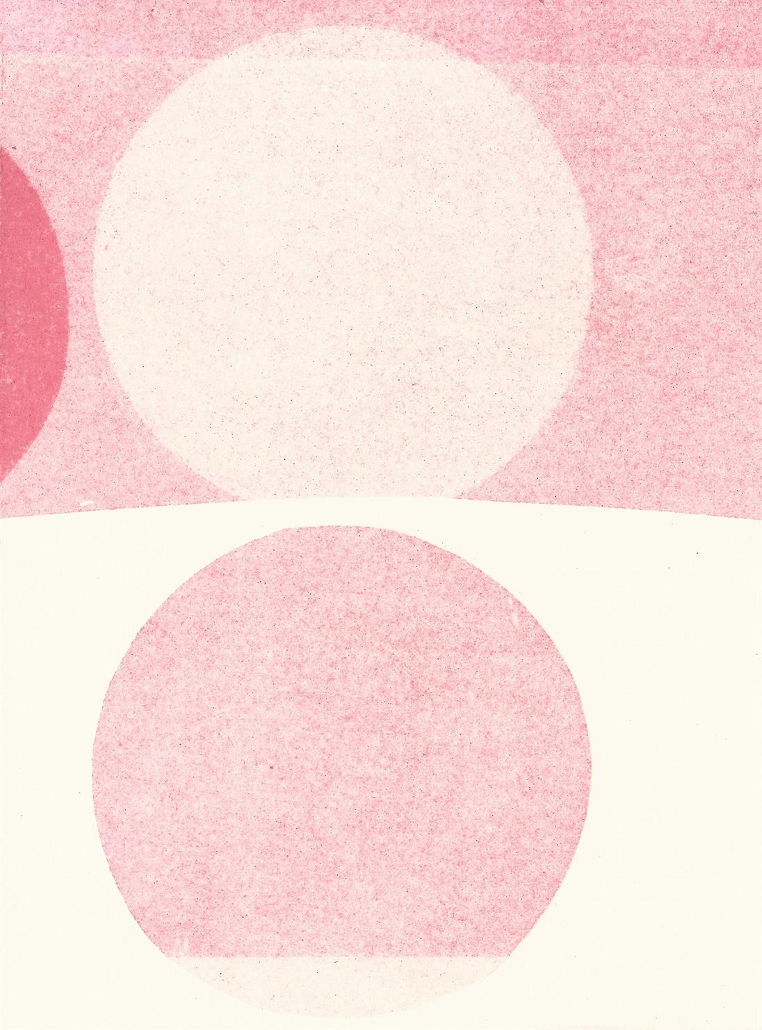 graphical process, two circles among each other in rose and beige
